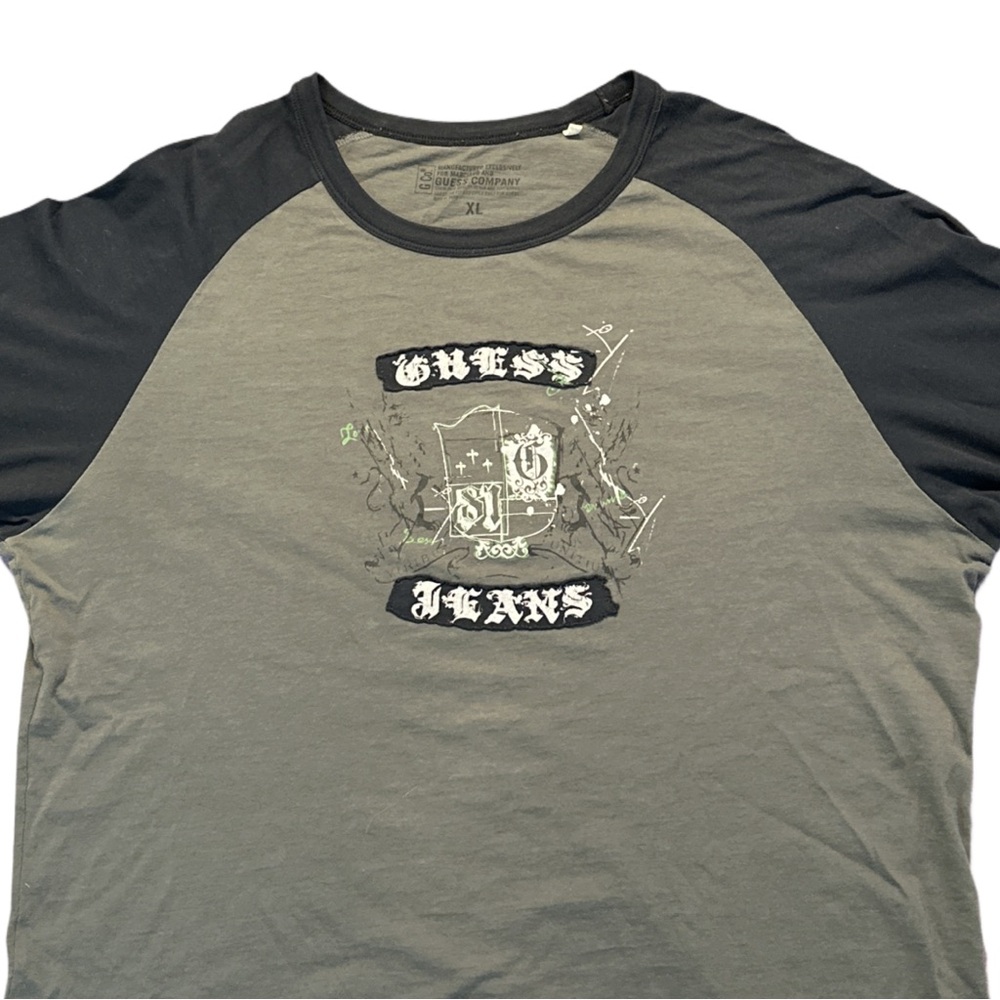 Y2K GUESS men's affliction style grey&black ringer tee, XL. - Picture 2 of 4